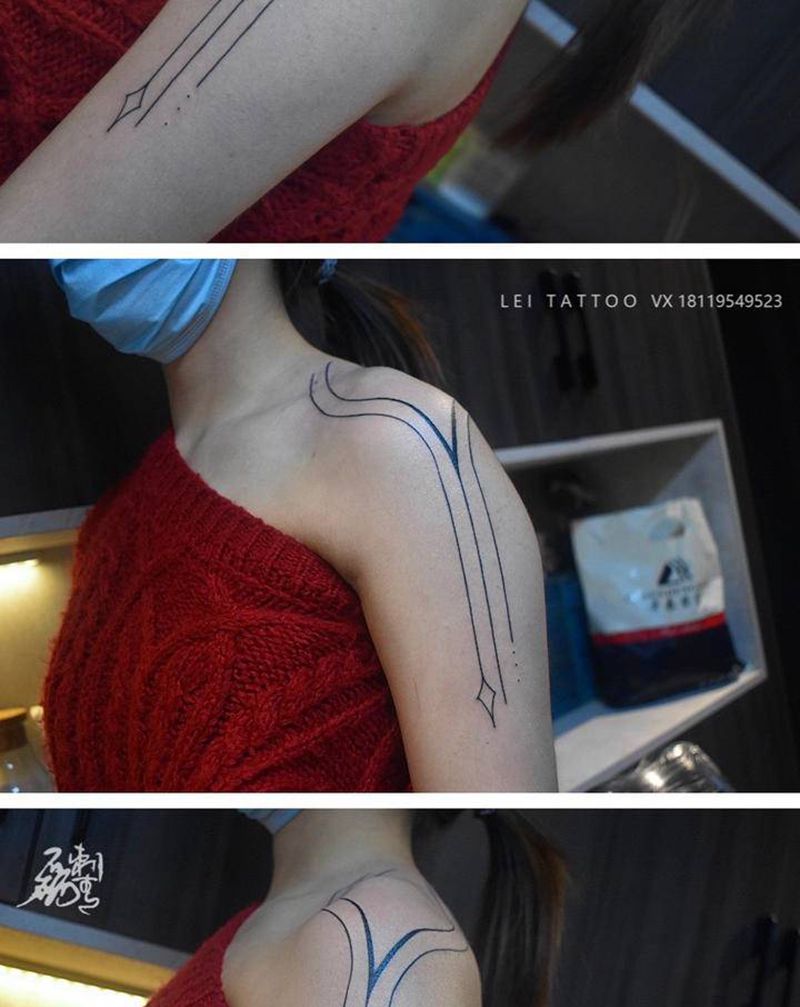 线纹身图片_肩部纹身图案