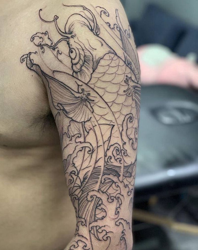 鲤鱼纹身图片_手部新传统鲤鱼纹身图案