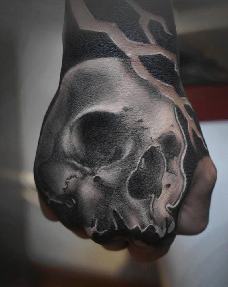 骷髅纹身图片_手部纹身图案