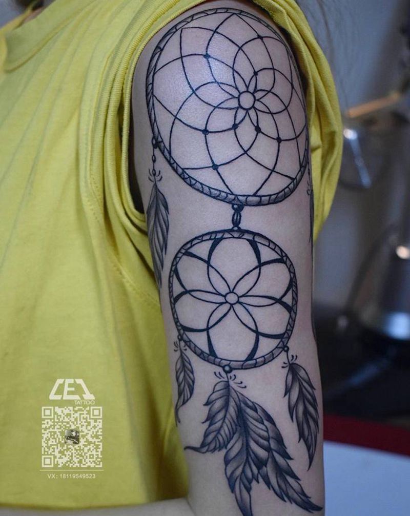 捕梦网。 捕捉美丽的梦幻。纹身图片_手臂纹身图案