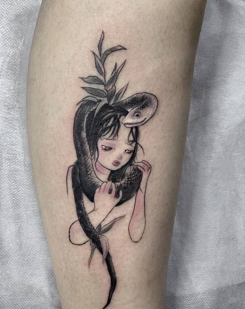 小作品纹身图片_腿部纹身图案