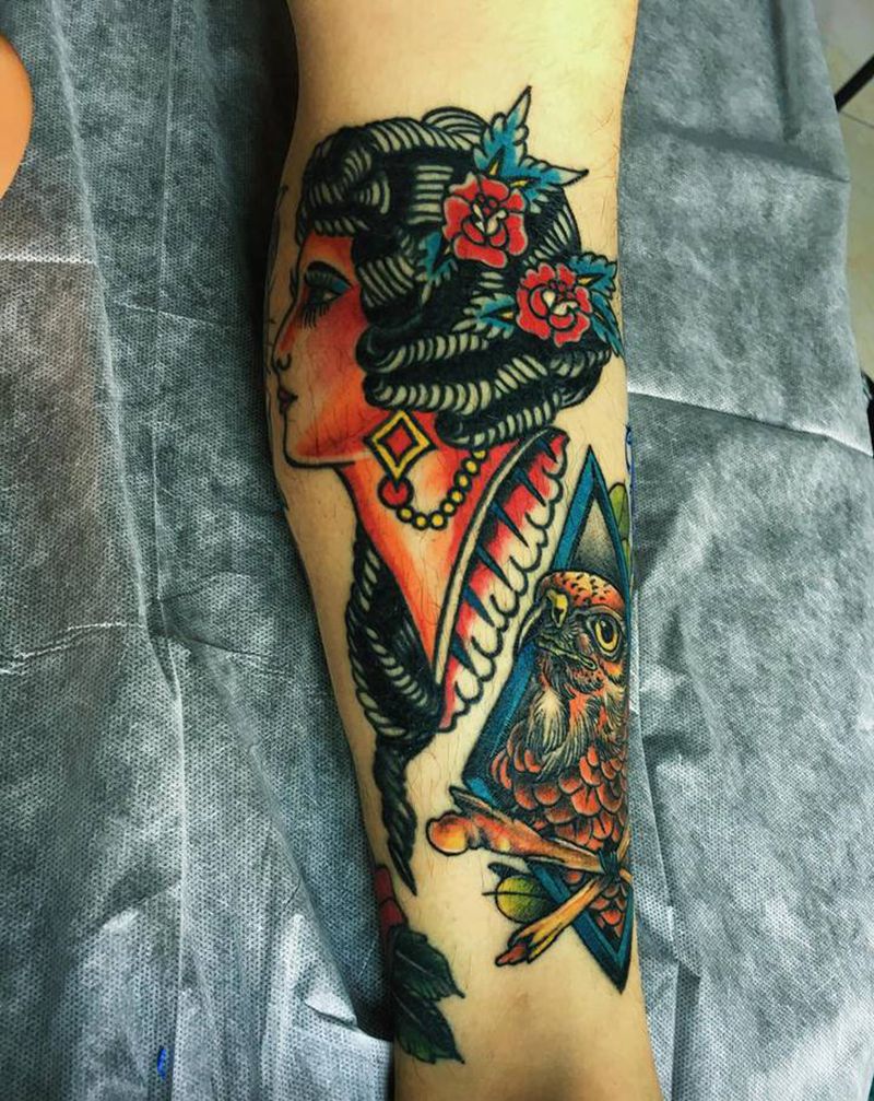 欧美老传统花腿纹身图片_Old School纹身图案