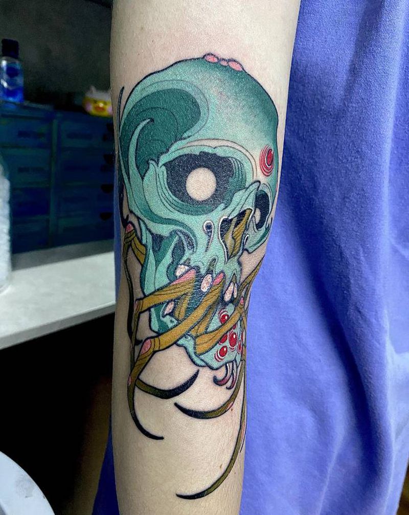 蜘蛛骷髅纹身图片_手臂纹身图案