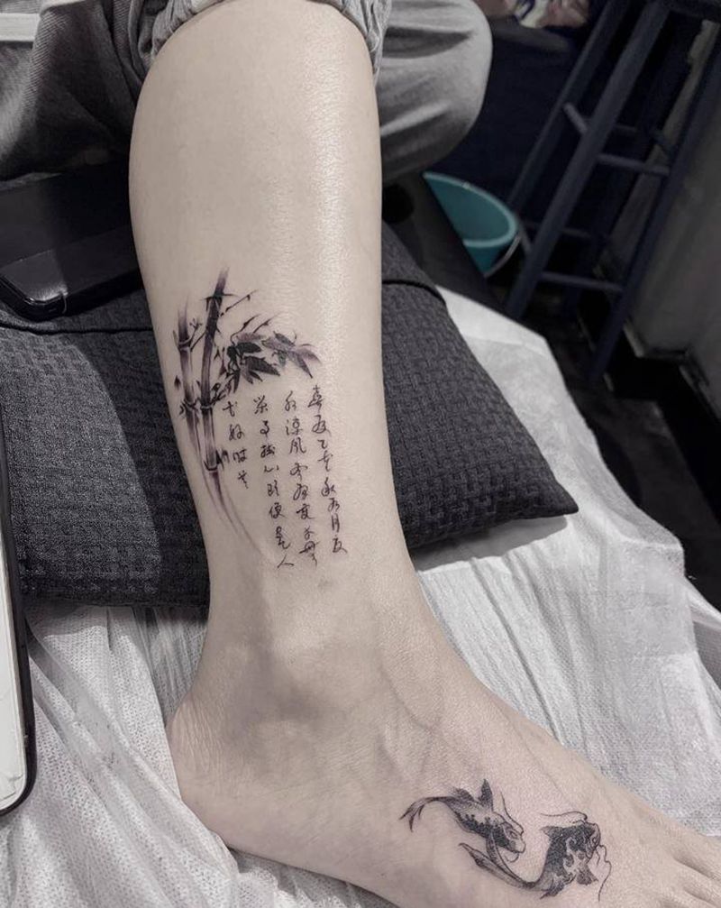 竹纹身图片_脚部腿部新传统纹身图案