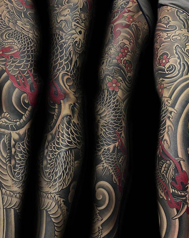 龙腿纹身图片_腿部纹身图案