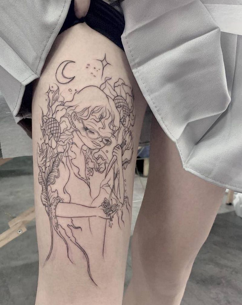 小女孩纹身图片_腿部纹身图案