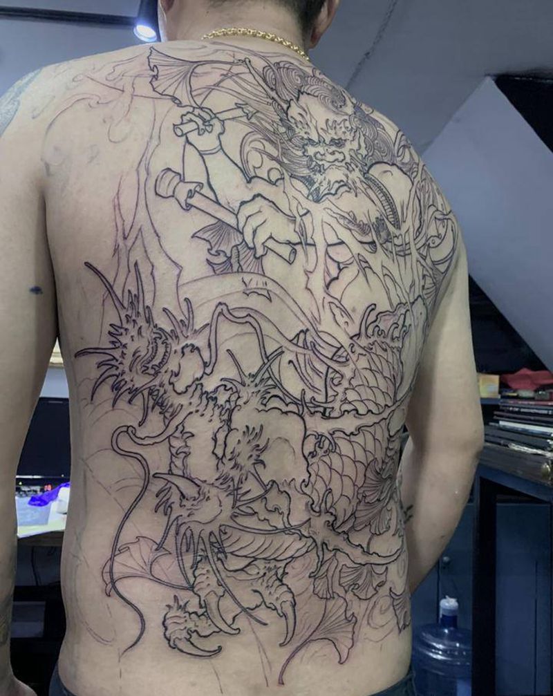 自己的设计的手稿纹身图片_背部新传统纹身图案