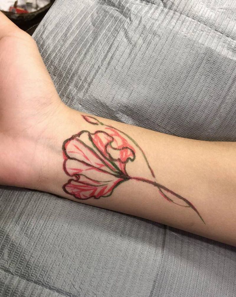 手绘小清新荷叶纹身纹身图片_手部手臂水彩纹身图案