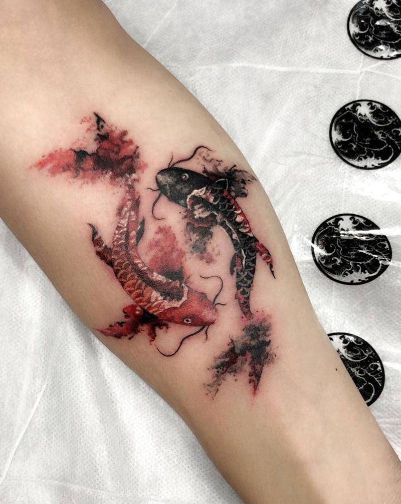 双鱼♓️Tattoo纹身图片_手臂水彩纹身图案