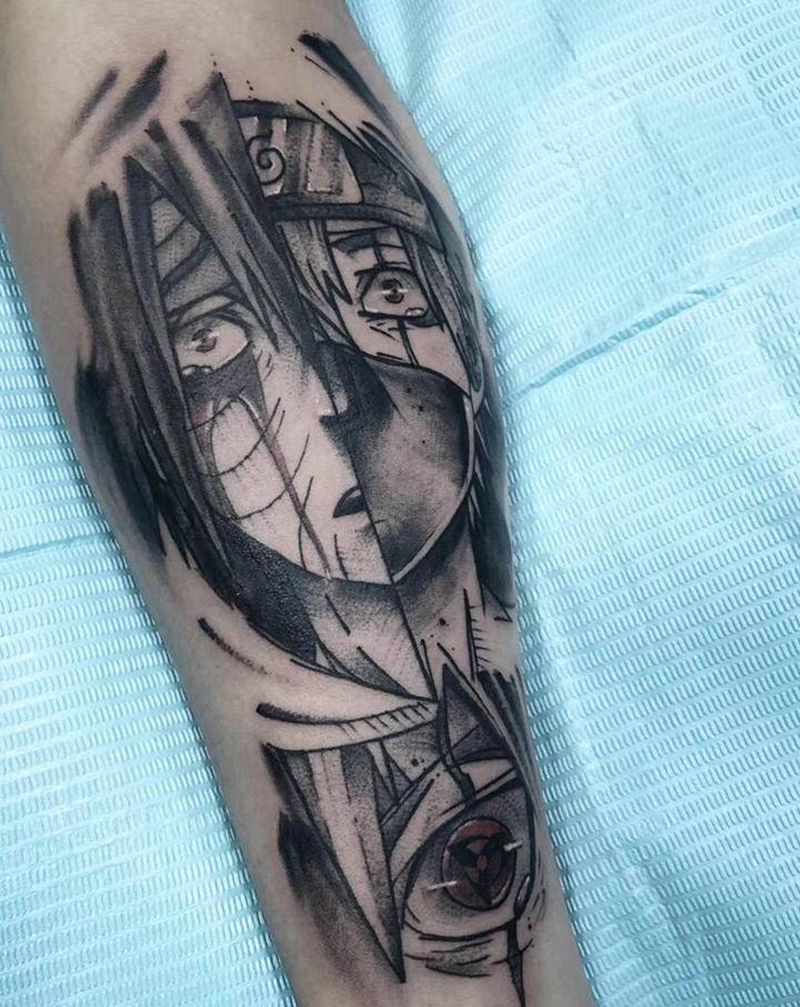 火影系列纹身图片_手臂点刺New School纹身图案