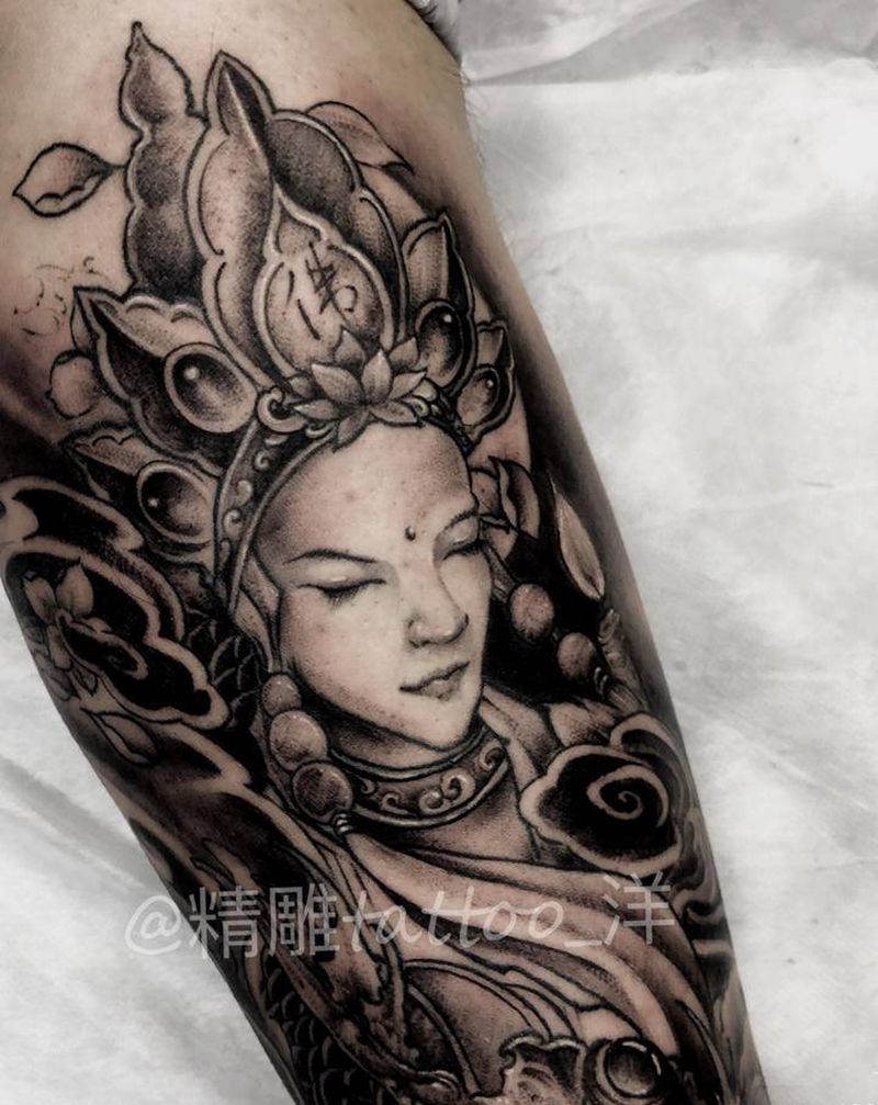 黑灰传统纹身纹身图片_腿部新传统纹身图案