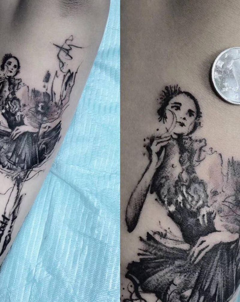 精细纹身图片_手臂点刺水墨纹身图案