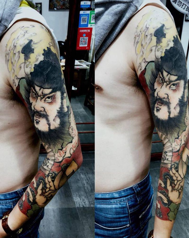 钟馗花臂纹身图片_手臂新传统纹身图案