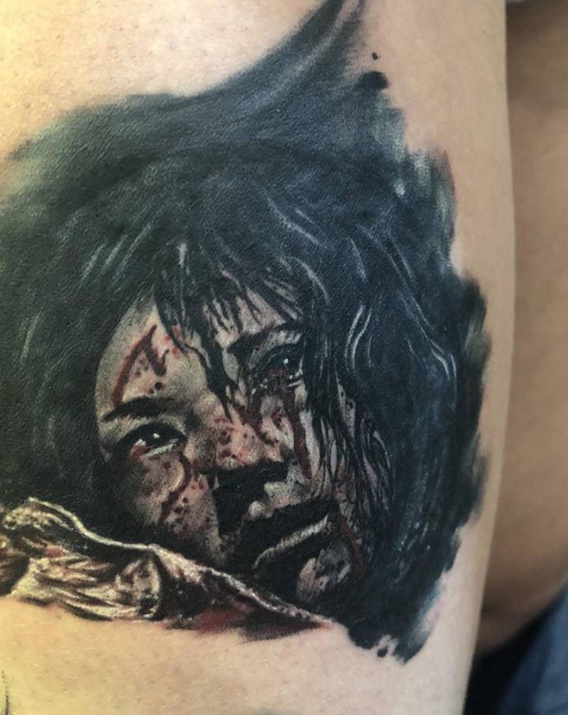 伽椰子纹身图片_腿部欧美写实纹身图案