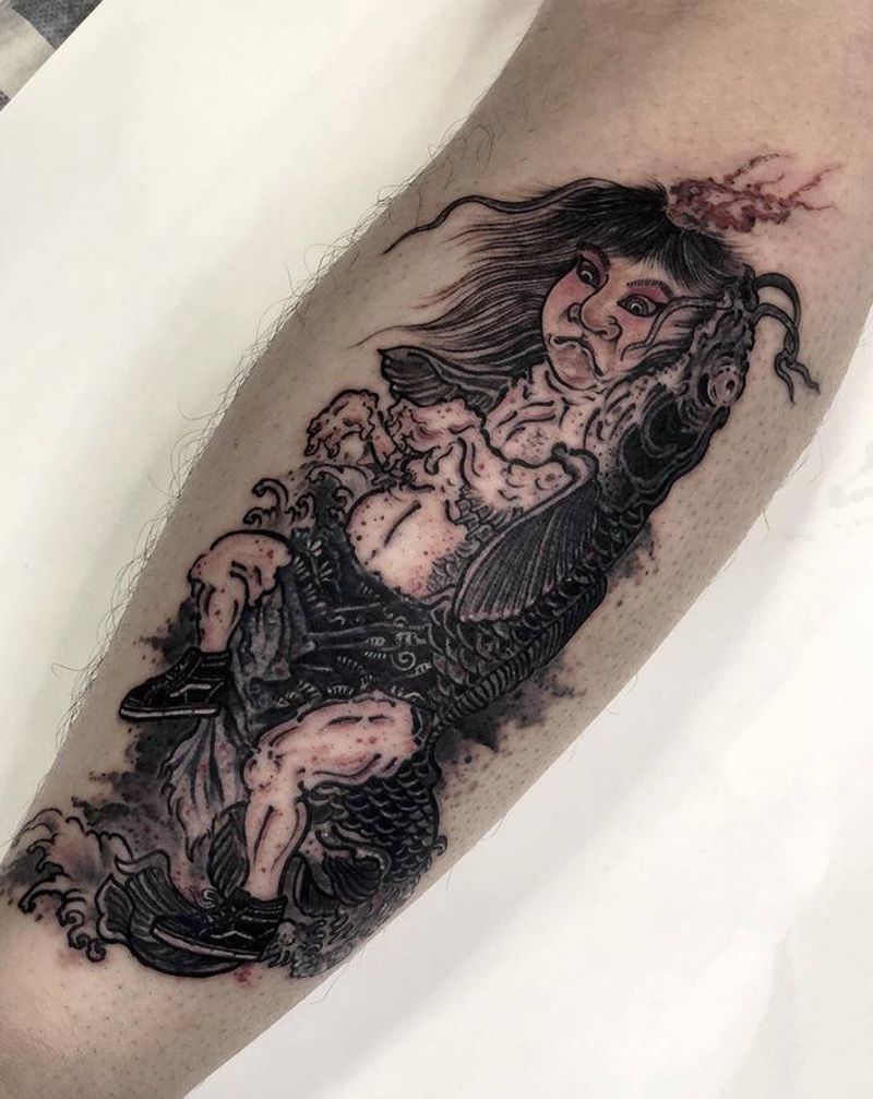 原创小图纹身图片_腿部脚部水彩新传统纹身图案