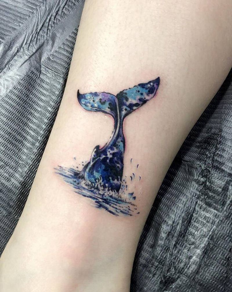 脚踝小图纹身图片_脚部腿部水彩水墨纹身图案