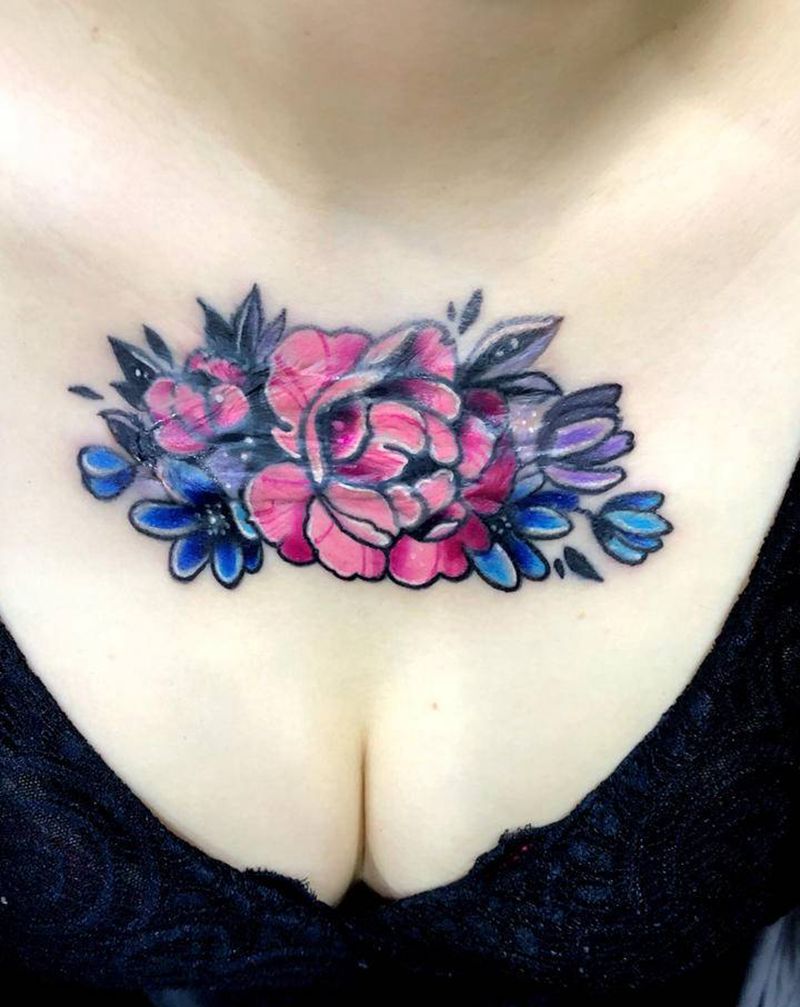 疤痕遮盖纹身图片_胸部New School纹身图案