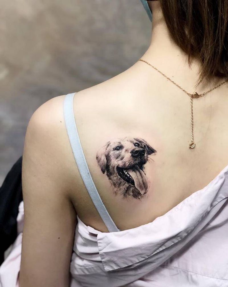 宠物纹身纹身图片_肩部背部欧美写实纹身图案