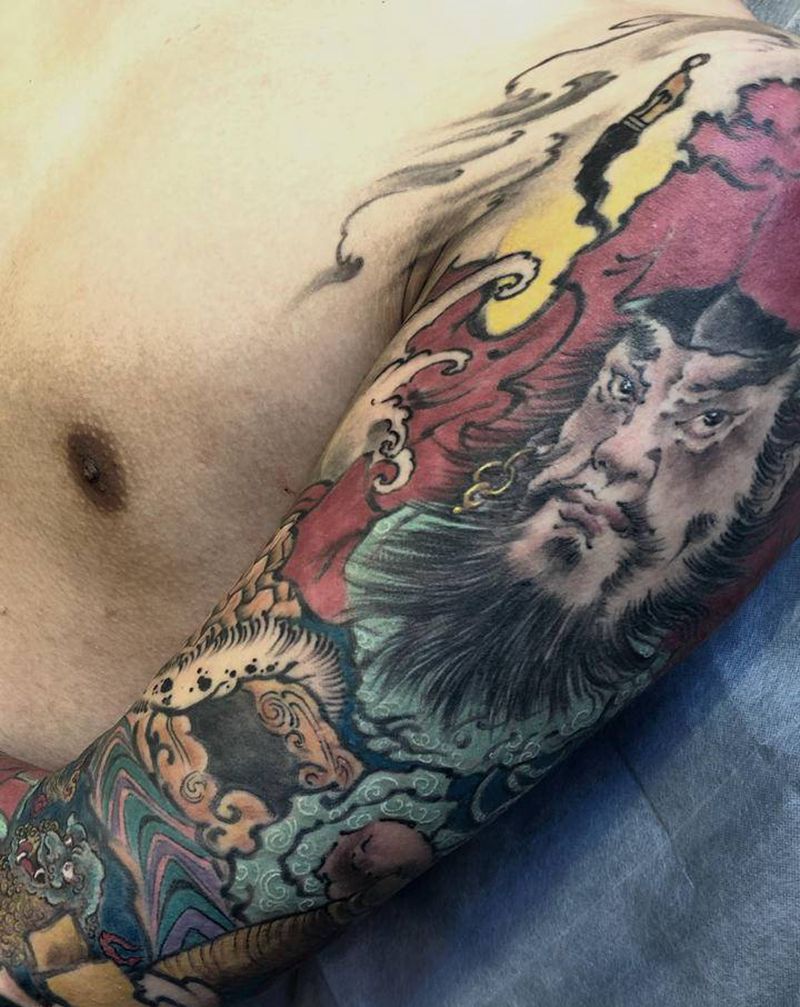 武财神赵公明纹身图片_手部手臂新传统水墨中国风纹身图案