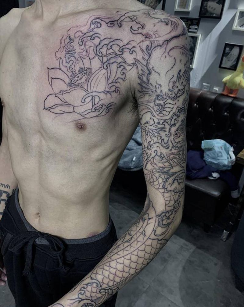 鲤鱼、龙纹身图片_手部新传统鱼纹身图案