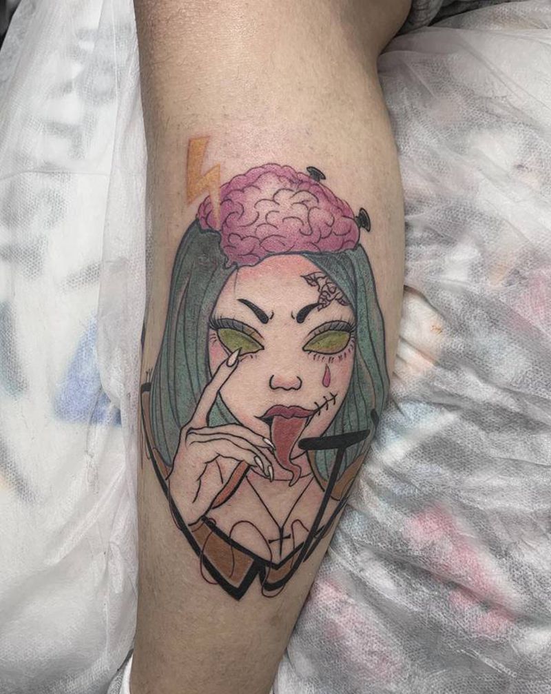 魔女纹身图片_腿部纹身图案