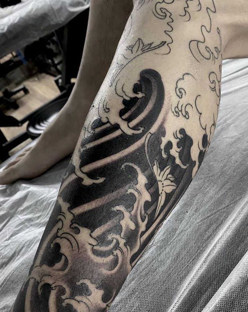 浪纹身图片_腿部纹身图案