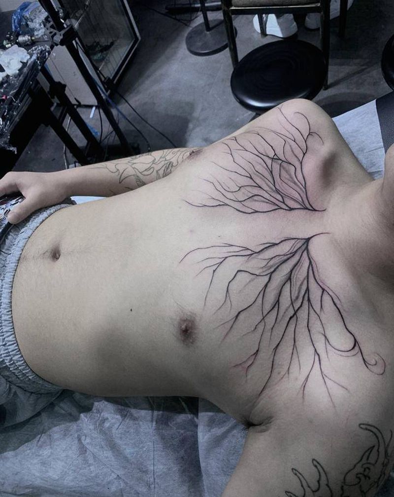 奇经八脉纹身图片_胸部纹身图案