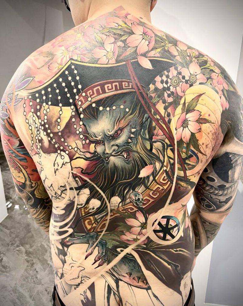 阎王抓魂图纹身图片_背部新传统纹身图案