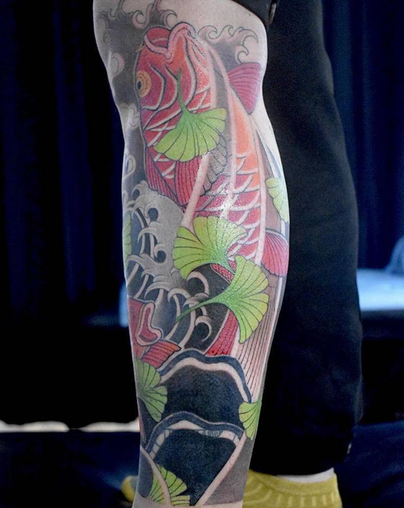 鲤鱼纹身图片_腿部老传统纹身图案