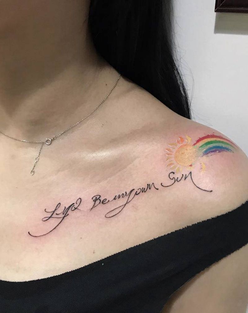 英文彩虹纹身图片_肩部水彩纹身图案