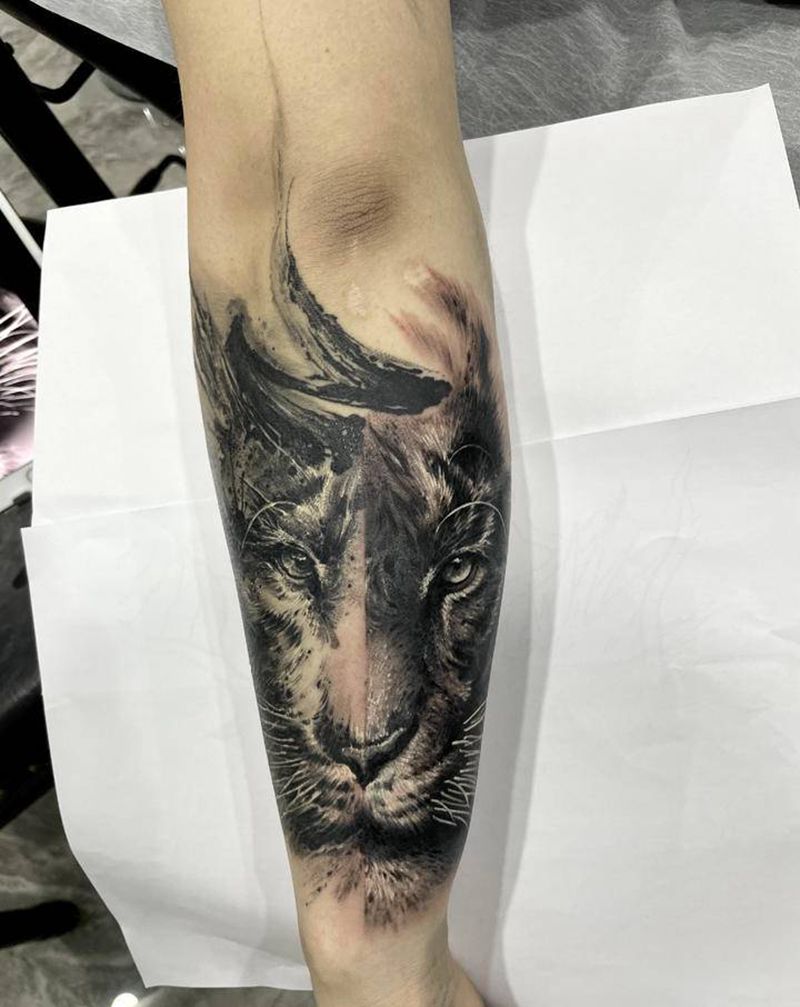 水墨 虎纹身图片_手臂水墨纹身图案