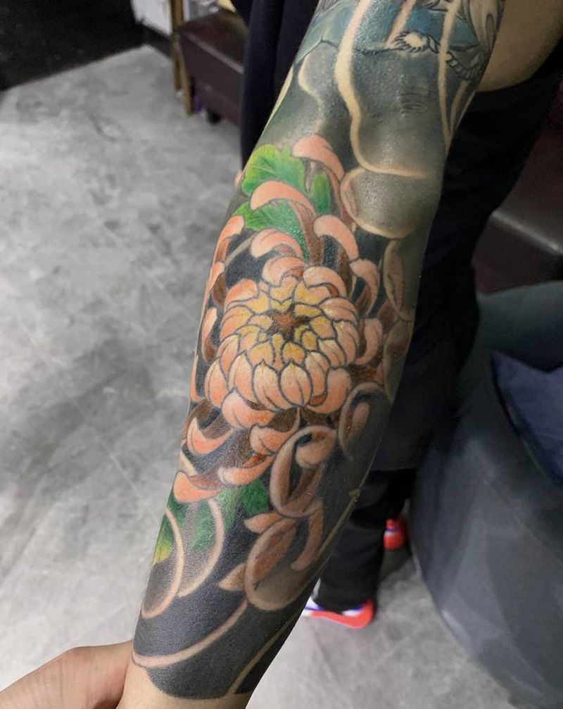 包小臂，彩色完成纹身图片_手臂新传统老传统纹身图案