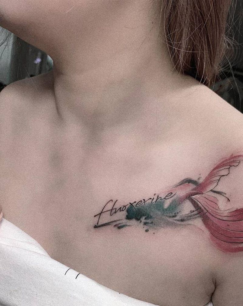 鱼尾巴纹身图片_肩部纹身图案