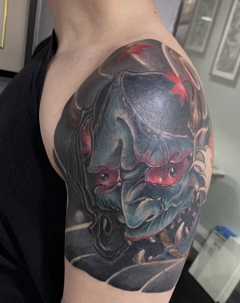 遮盖纹身图片_手臂新传统般若纹身图案