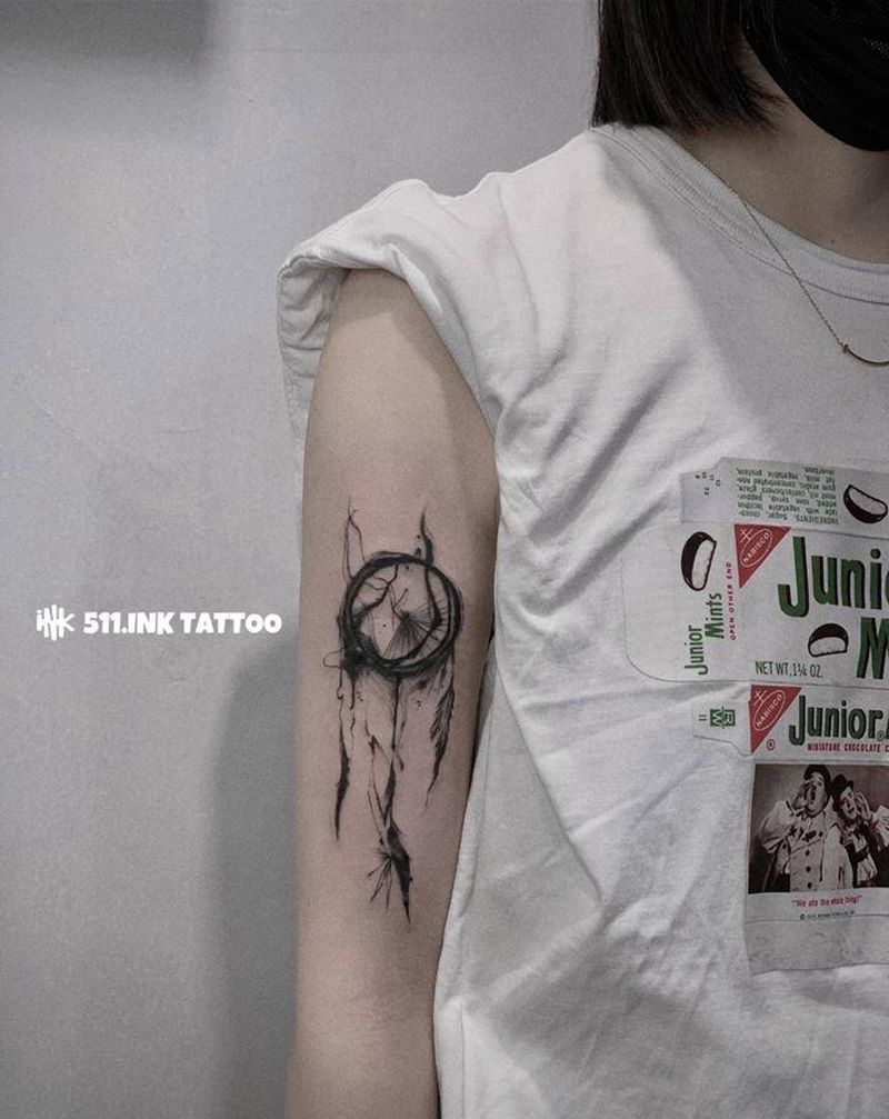 捕梦网纹身图片_手臂水墨捕梦网纹身图案