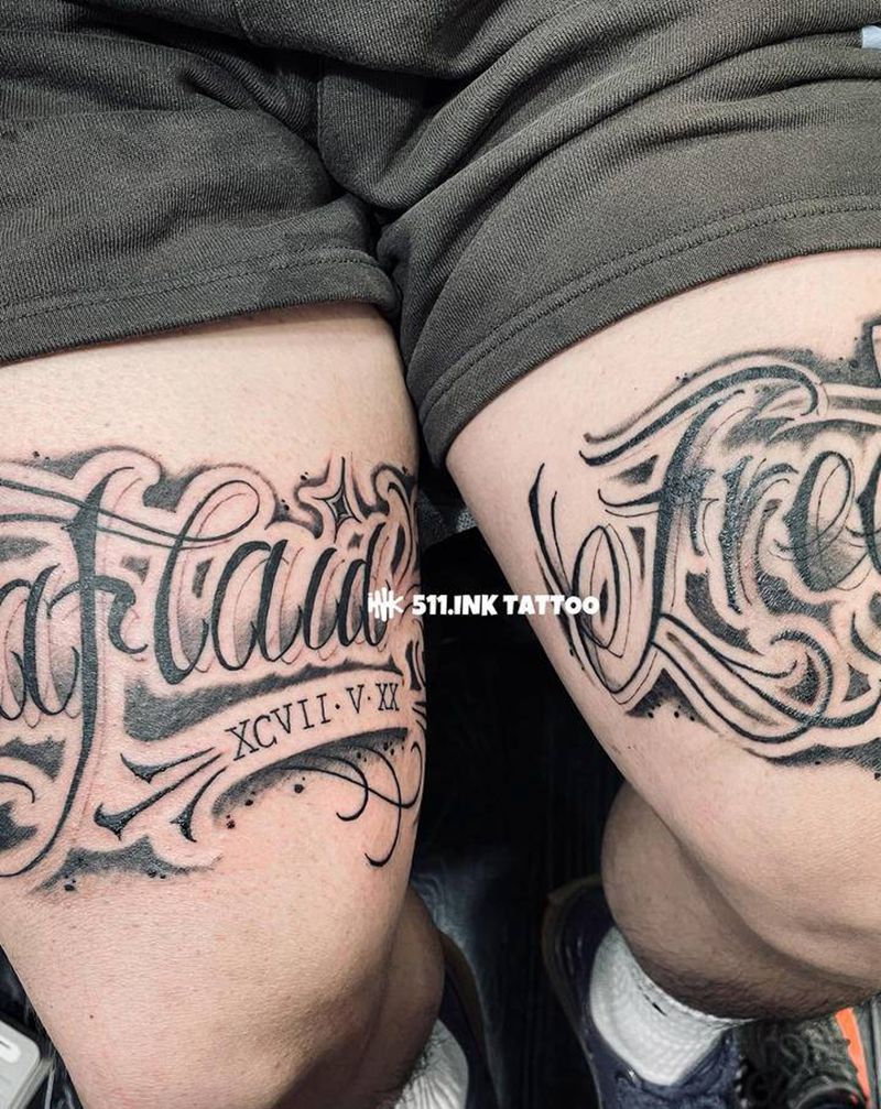 奇卡诺花体字纹身图片_腿部花体字奇卡诺纹身图案