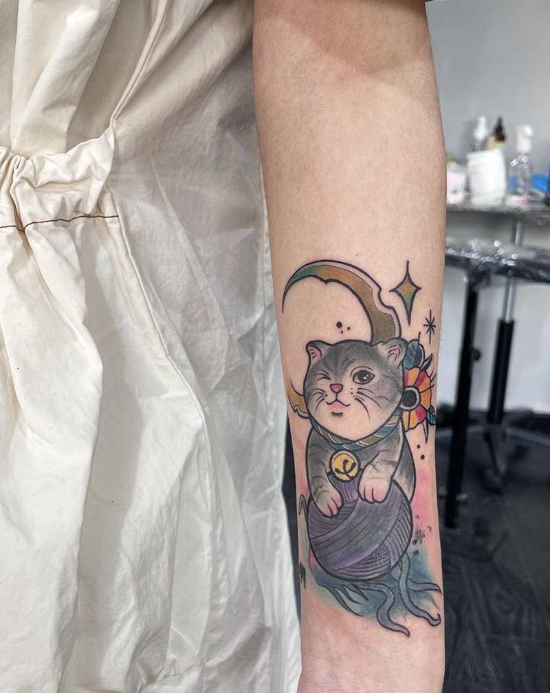 猫咪纹身图片_手臂水彩猫咪纹身图案