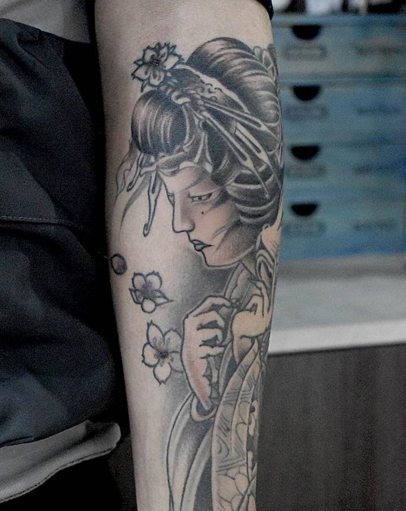 艺伎纹身图片_手部手臂纹身图案