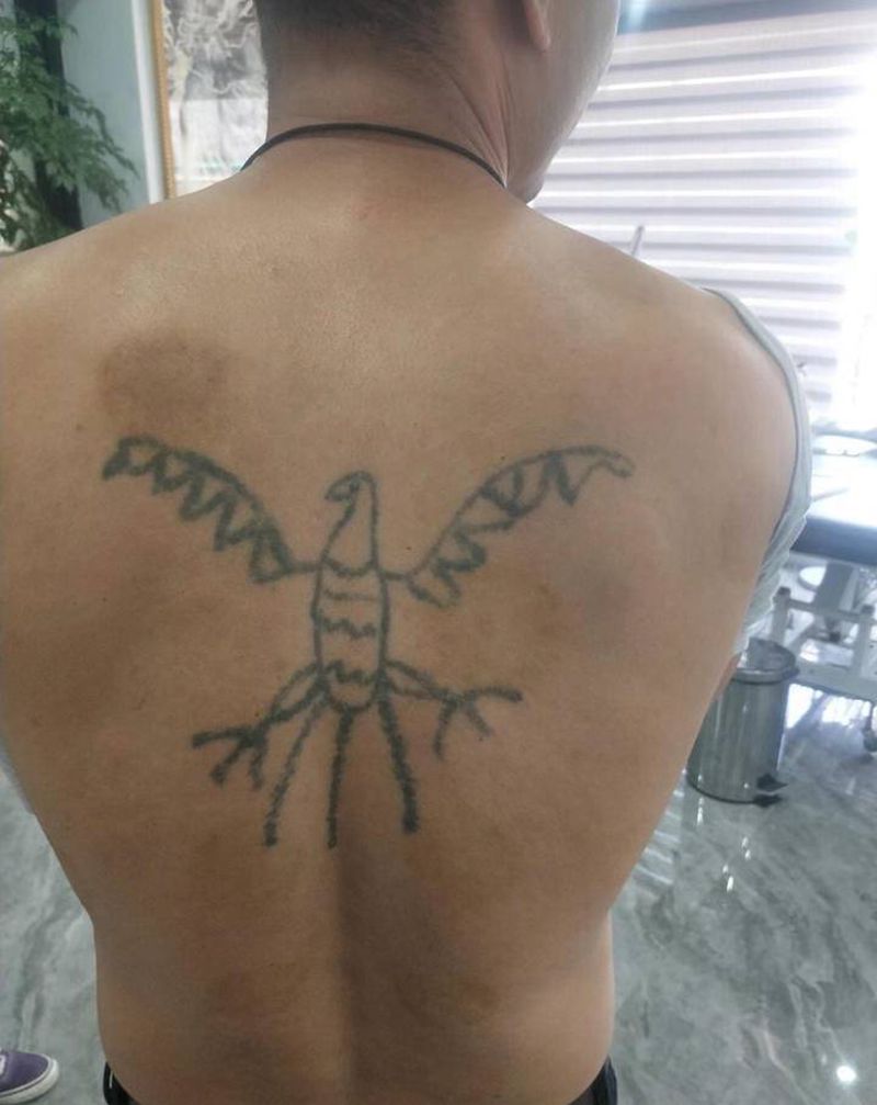 黑乌鸦遮盖纹身图片_背部纹身图案