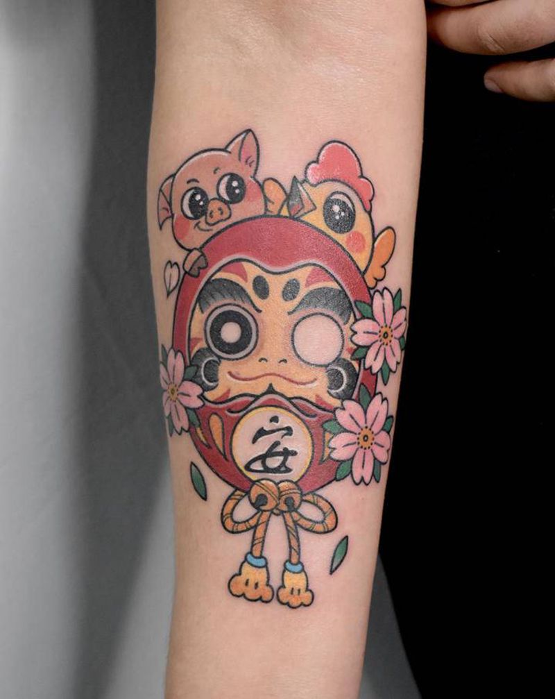 达摩蛋纹身图片_手臂纹身图案