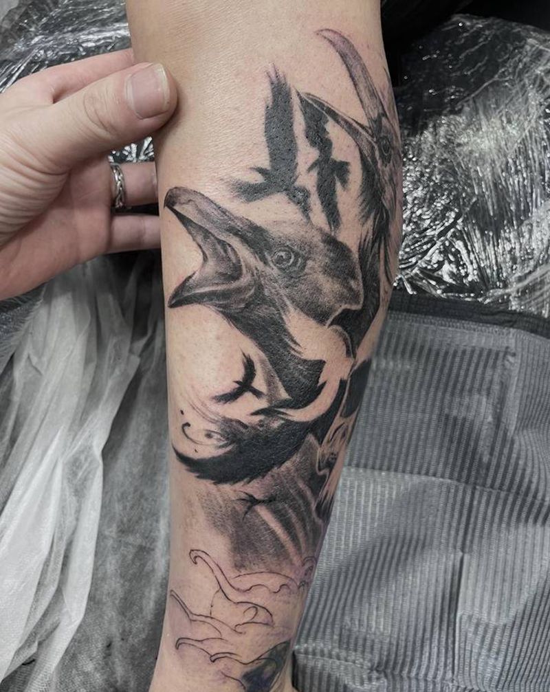 欧美风格，乌鸦纹身图片_欧美写实乌鸦纹身图案