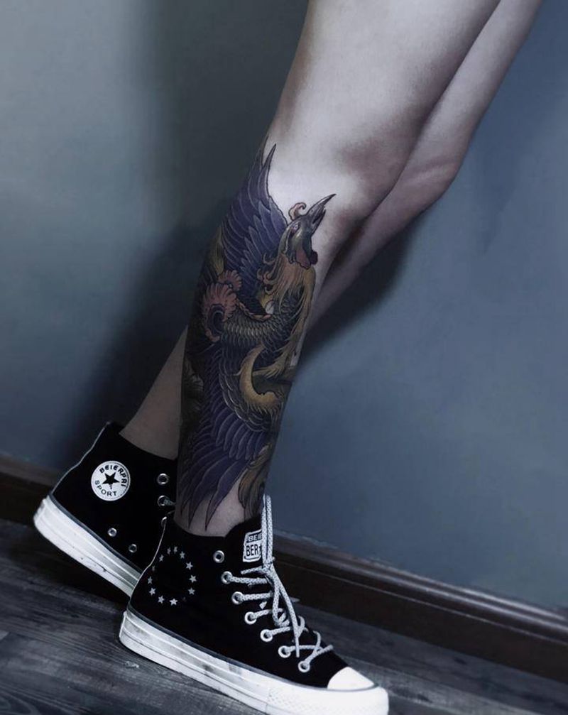 凤凰纹身图片_新传统纹身图案