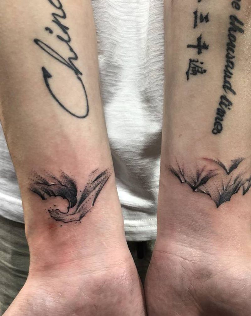 情侣山水纹身图片_手臂点刺纹身图案