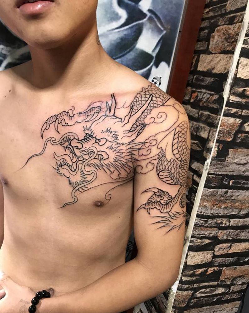 青龙纹身图片_胸部纹身图案