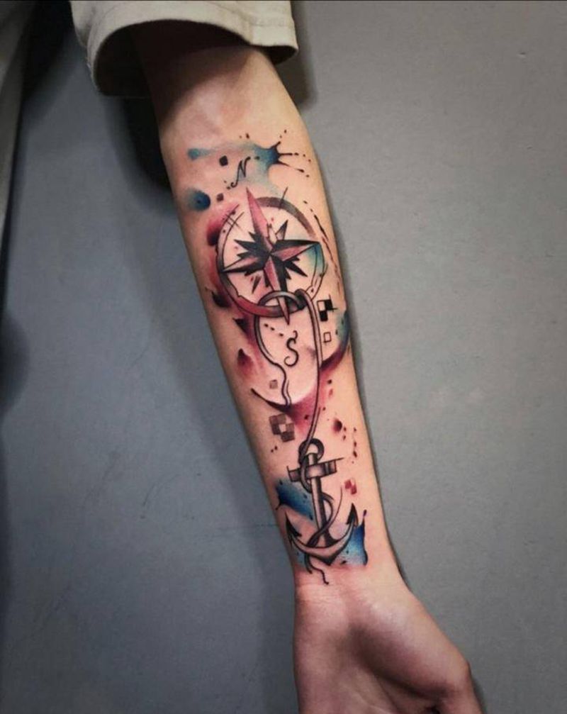 船锚纹身图片_手臂水墨纹身图案