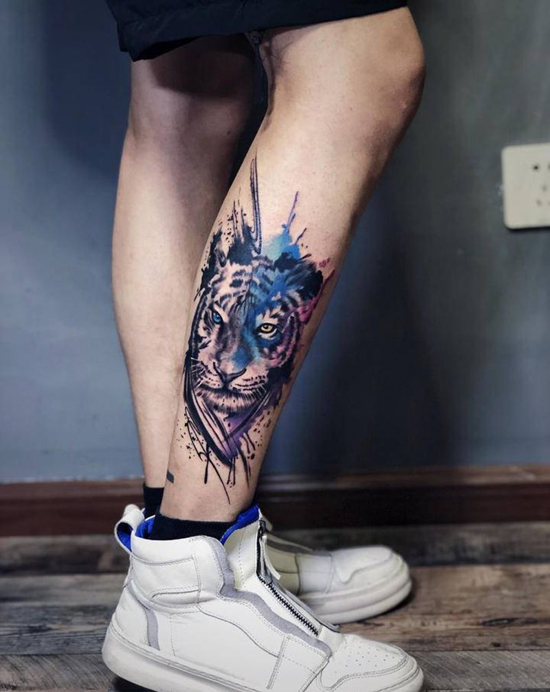 老虎纹身图片_水彩纹身图案