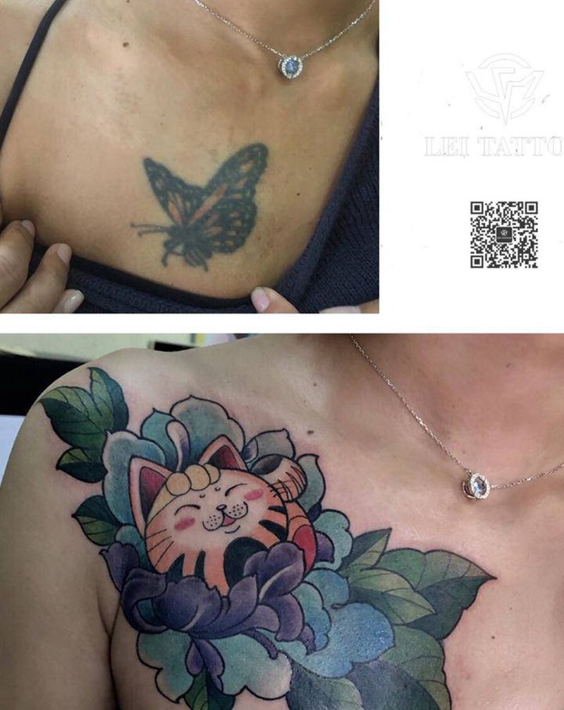 遮盖纹身图片_胸部纹身图案