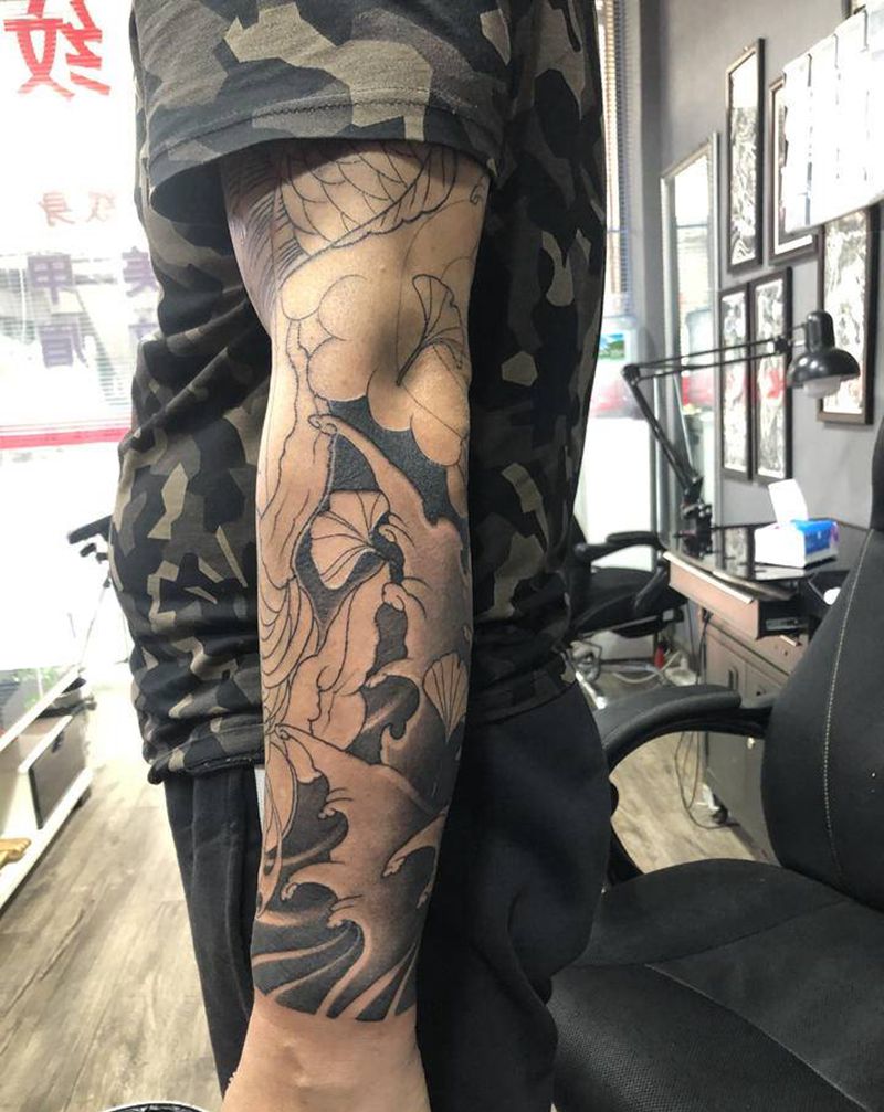 花臂 班诺 鲤鱼纹身图片_新传统纹身图案