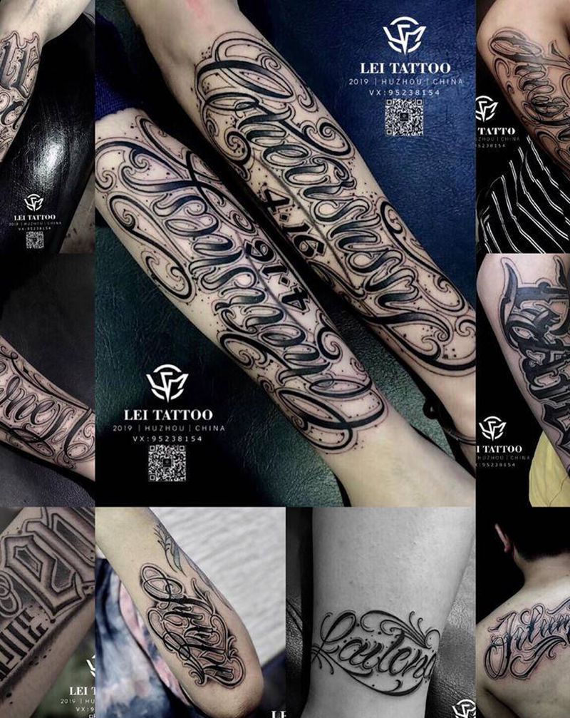 花体字纹身图片_手部手臂纹身图案