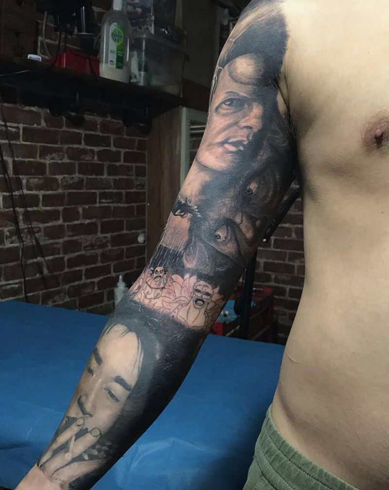 黑灰作品纹身图片_手臂欧美写实纹身图案